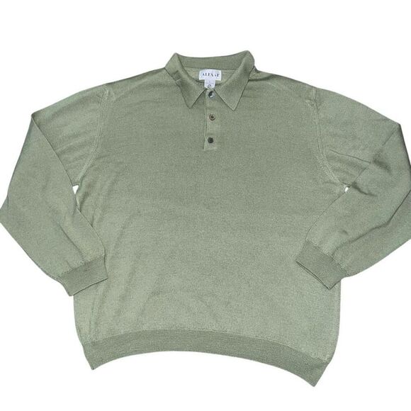ALFANI 100% Wool Green Collared Sweater Size L - Picture 1 of 7